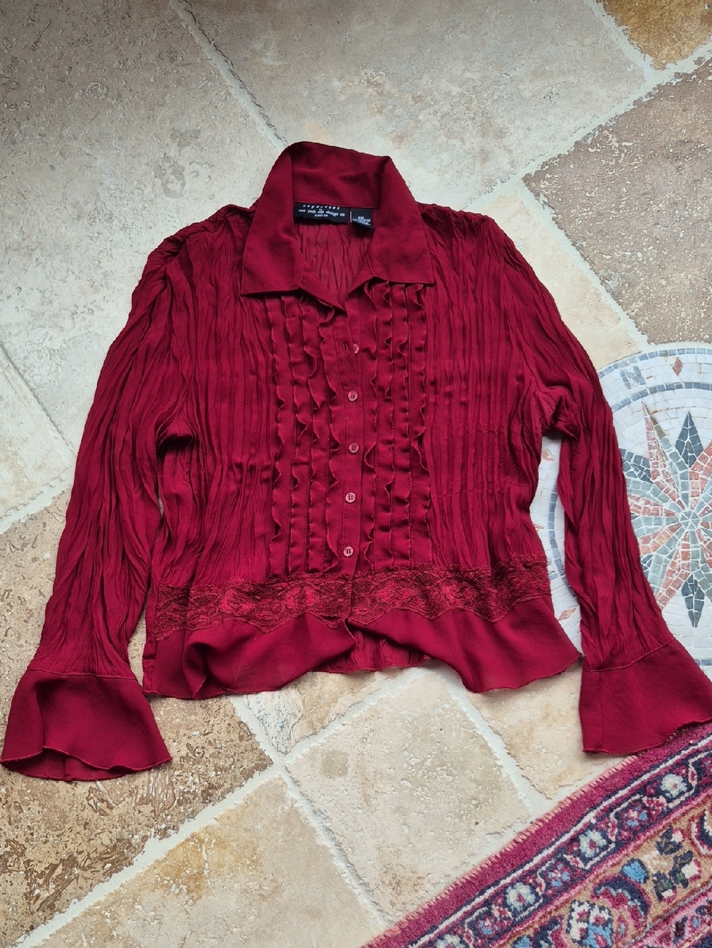 Deep Red Crinkle Blouse, Petite Extra Large